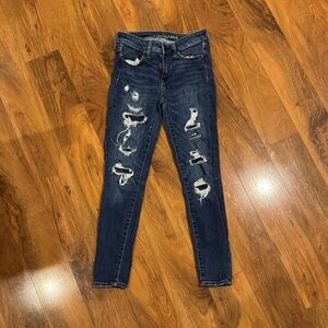 American Eagle Outfitters Dark Blue Distressed Skinny Jeans